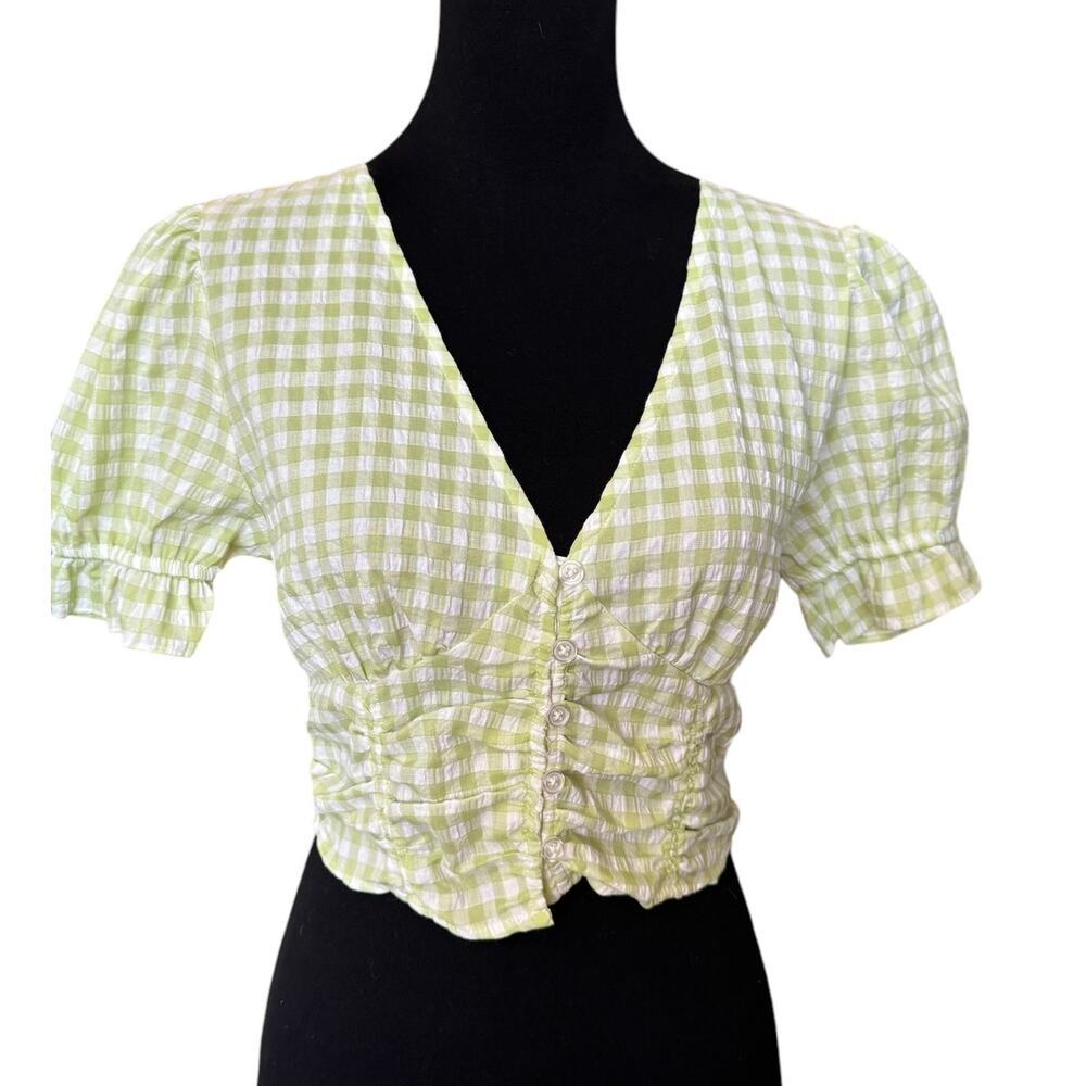New ~ NORDSTROM FRESHMAN ~ Gingham Short Sleeve Crop Top Size M